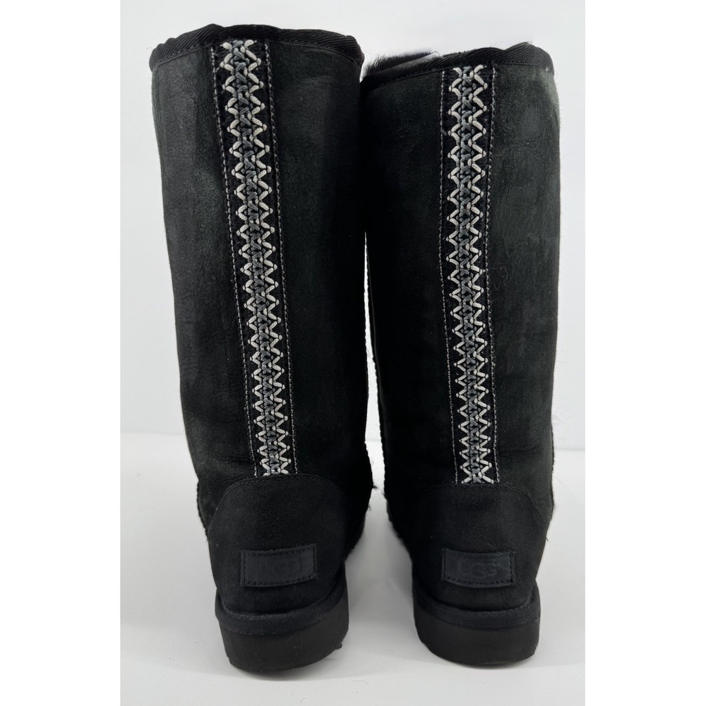UGG Classic Tall Braid Black Sheepskin Boots Cozy Shearling Lined Winter Women 8 - Picture 7 of 14